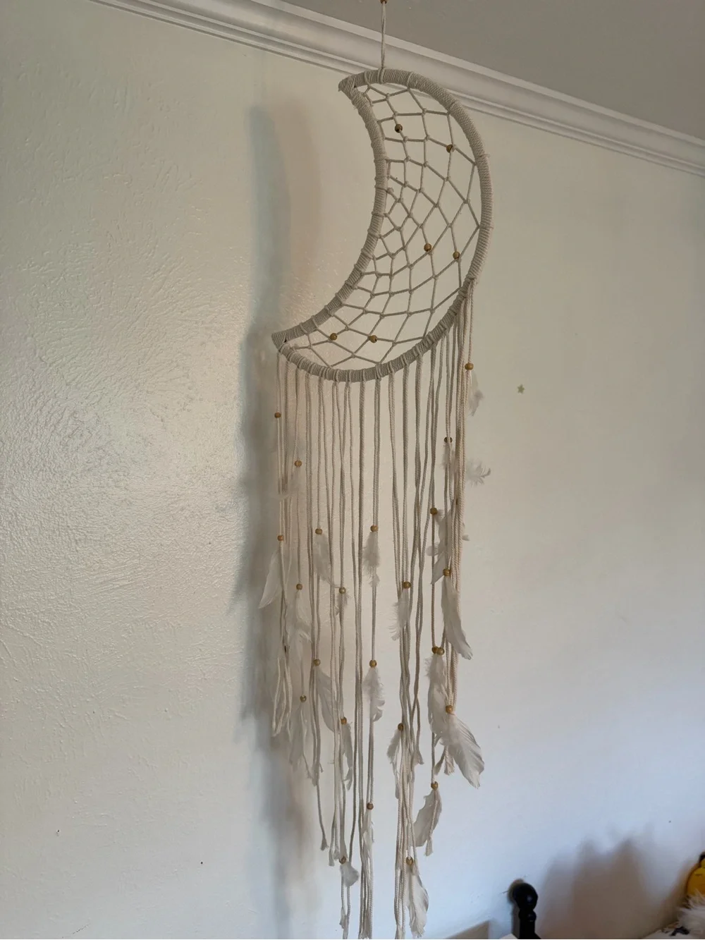 Large Cream Macrame Crescent Moon Dreamcatcher